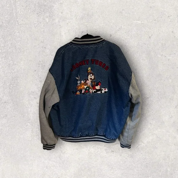 Rare Vintage 1980s Looney Toons Bomber Jacket Unisex | Denim - Picture 2 of 6